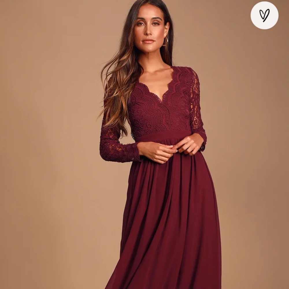 Gorgeous lacy burgundy/wine red bridesmaids dress by Lulus, XS